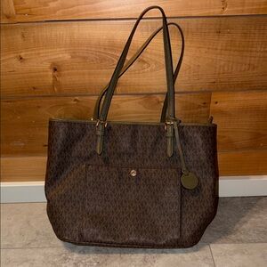 Michael Kors Olive and Brown Signature Tote